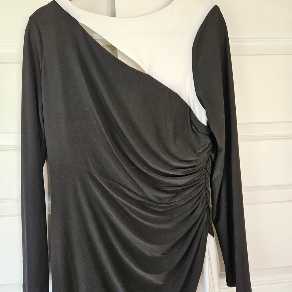 Lauren Ralph Lauren Size 14 Black White Colorblock Maxi Gown Cutout Side Slit 58 - Picture 7 of 7